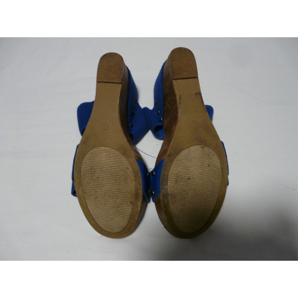 Cato Est 1946 Wedge Sandals Womens Size 9 M Blue Stretch 4" Heel Wood - Picture 7 of 8